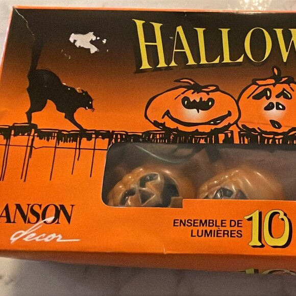 Vintage 90s Halloween 10 Light String Pumpkin Blow Mold Set with Box - 9 ft long - Picture 12 of 15